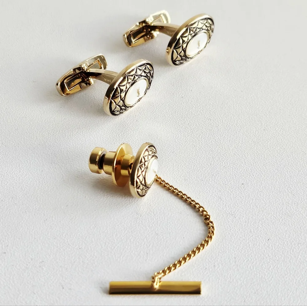 YSL Cufflinks & Tie Tack Set